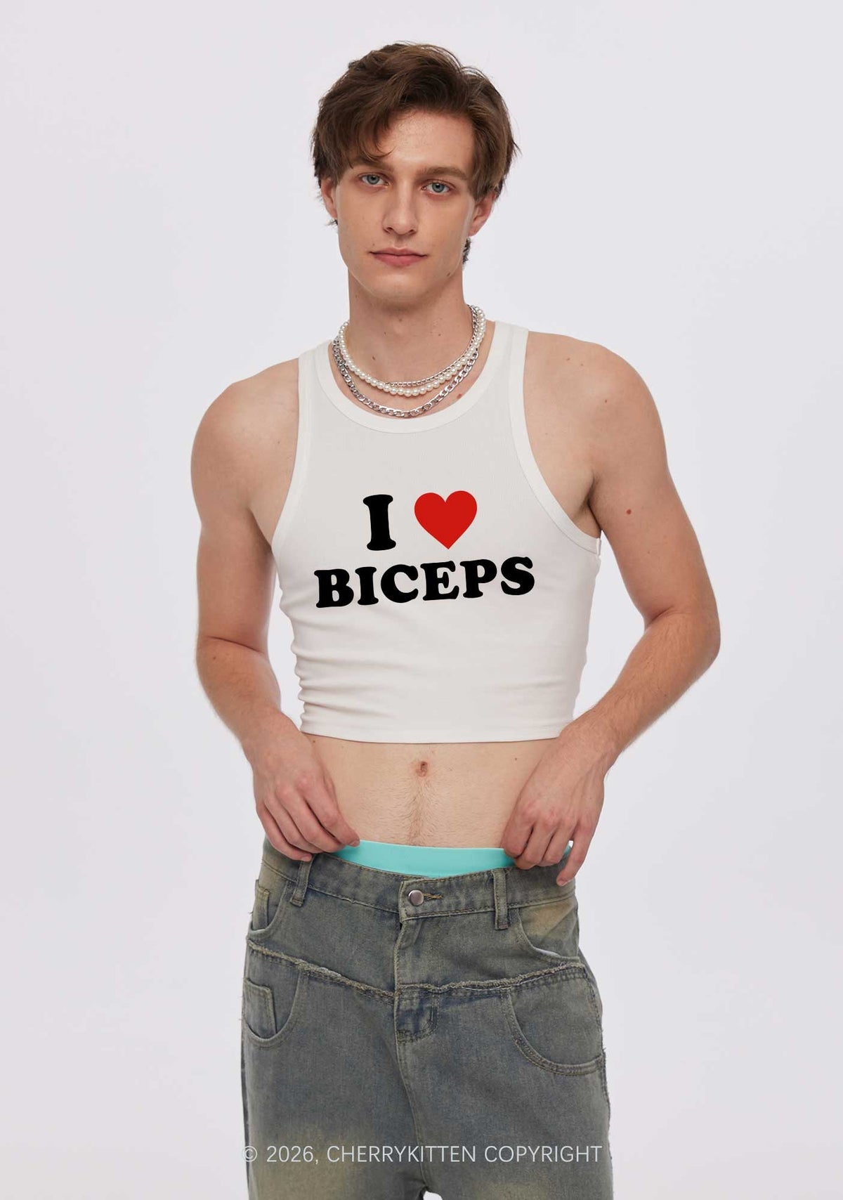 I Love Biceps Y2K Crop Tank Top Cherrykitten