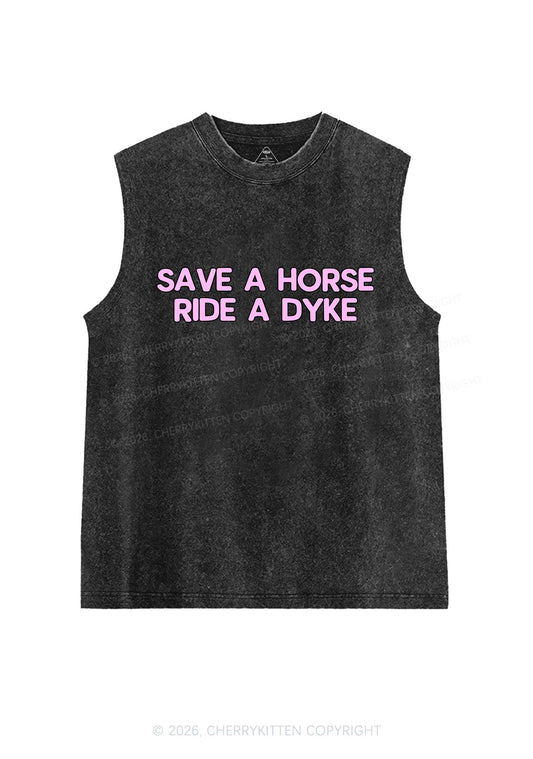 Save Horse Ride Dyke Pride Y2K Washed Muscle Tank Cherrykitten