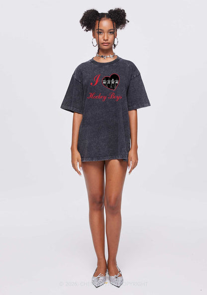 I Love Four Hockey Boys Y2K Shirts Washed Tee Cherrykitten