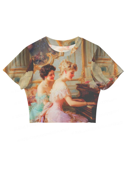 Elegant Piano Room Pride Y2K Mesh Crop Top Cherrykitten