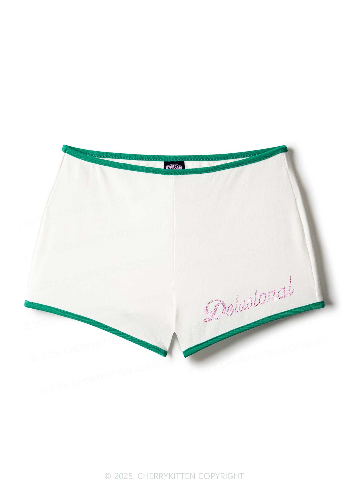 Rhinestone Pink Delusional Y2K Booty Shorts Cherrykitten