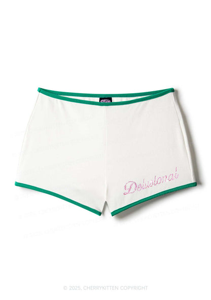 Rhinestone Pink Delusional Y2K Booty Shorts Cherrykitten