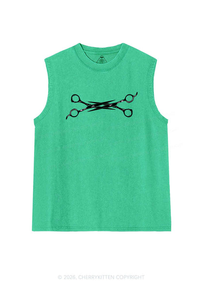 Pink Scissor Pride Y2K Washed Muscle Tank Cherrykitten
