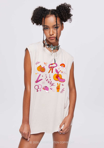 Lesbian Symbols Pride Y2K Washed Muscle Tank Cherrykitten