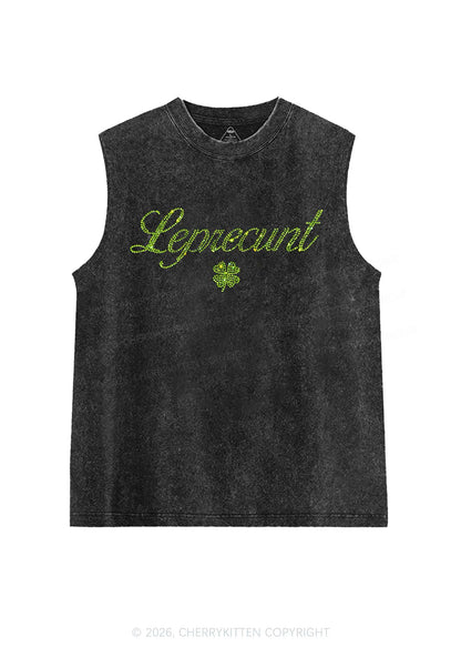 Rhinestone Leprecunt Y2K Washed Muscle Tank Cherrykitten