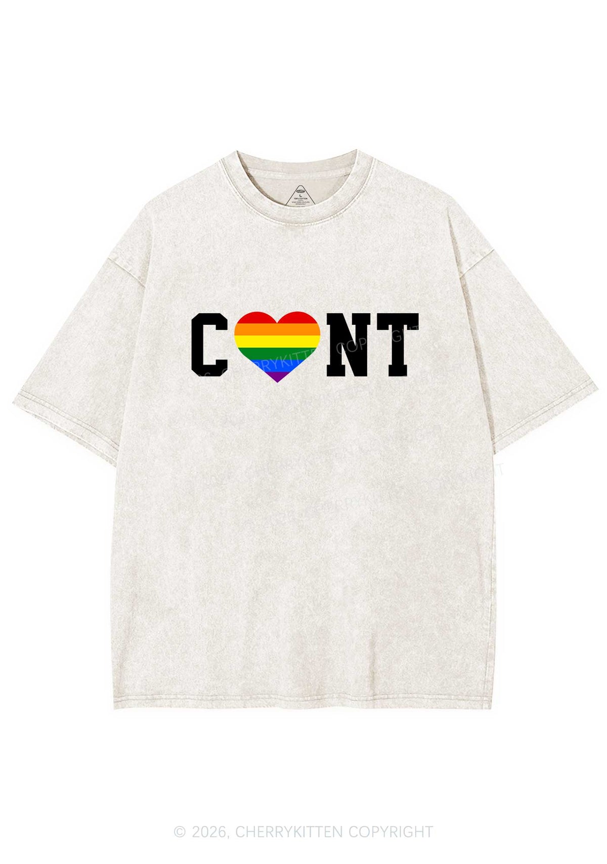 Rainbow Heart Cxxt Pride Y2K Shirts Washed Tee Cherrykitten