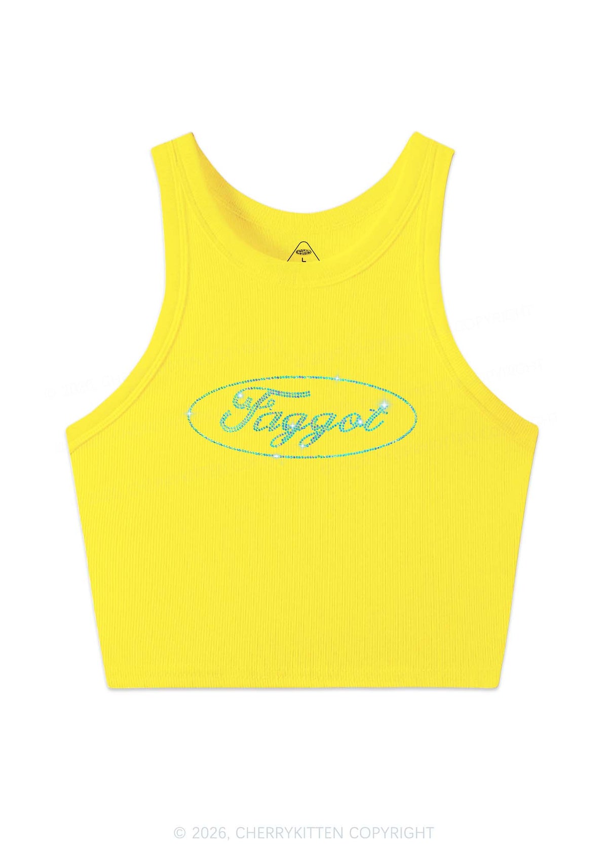 Rhinestone Oval Faggot Pride Y2K Crop Tank Top Cherrykitten