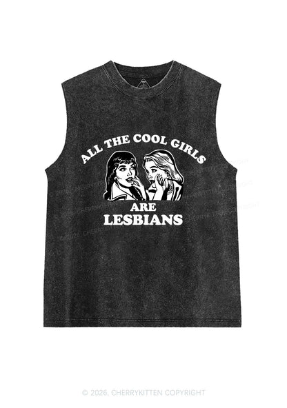 Cool Girls Lesbians Pride Y2K Washed Muscle Tank Cherrykitten
