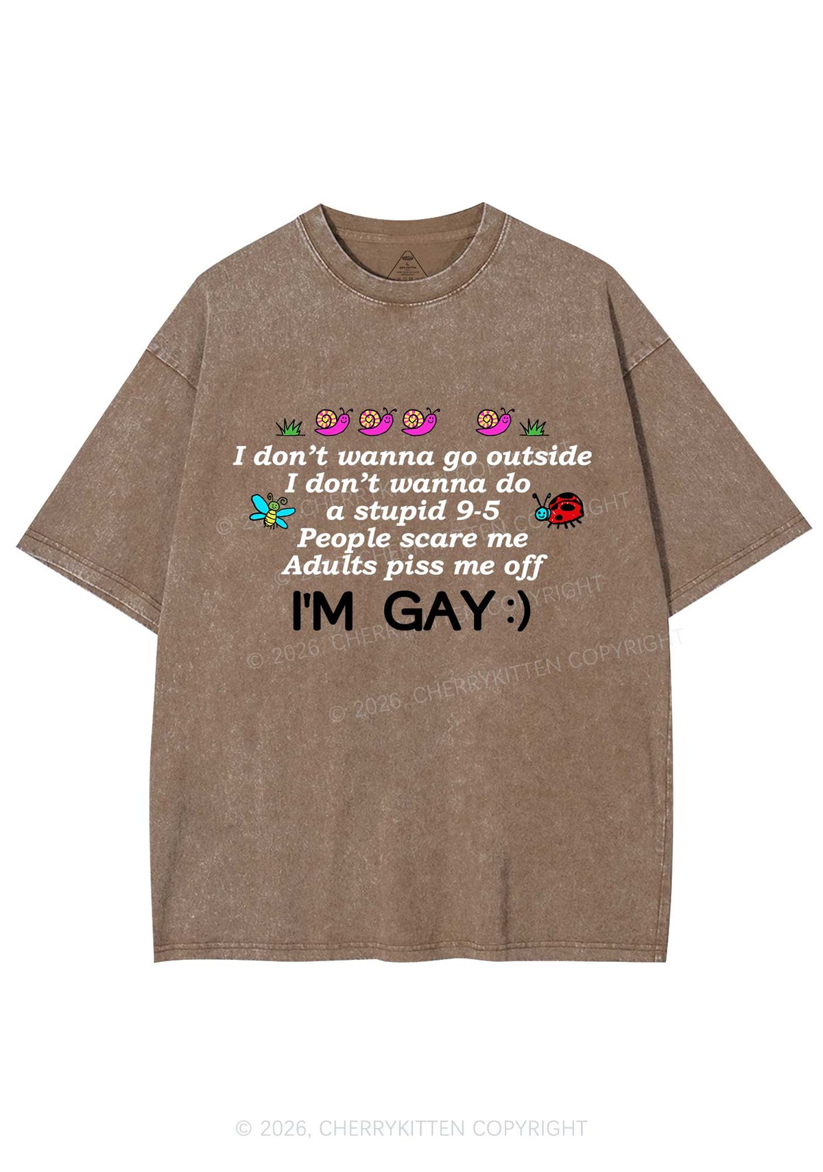 People Scare Me Im Gay Pride Y2K Shirts Washed Tee Cherrykitten
