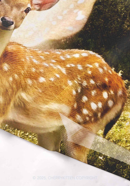 Forest Deer Y2K Mesh Crop Top Cherrykitten