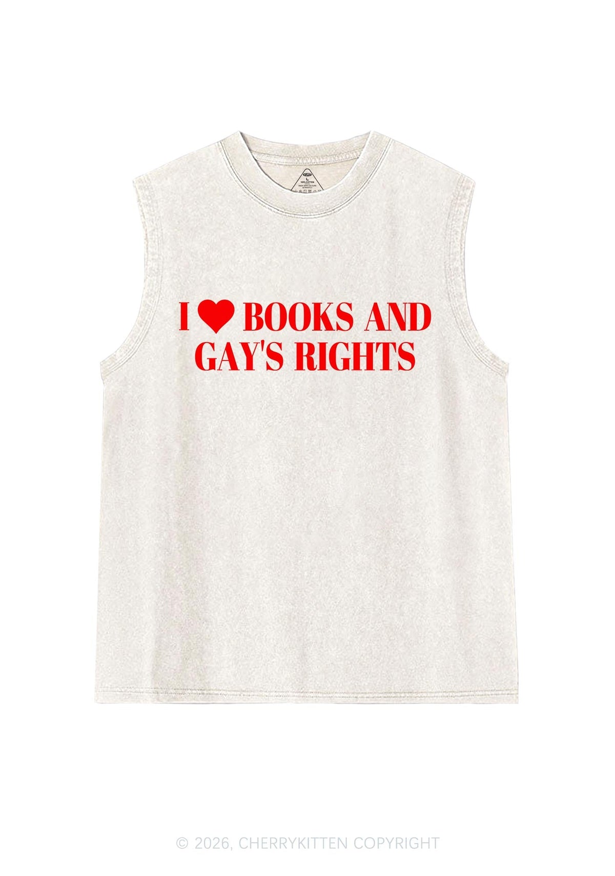 I Love Books And Gay Rights Pride Y2K Washed Muscle Tank Cherrykitten