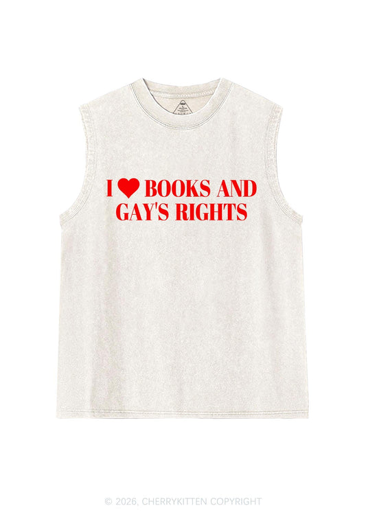 I Love Books And Gay Rights Pride Y2K Washed Muscle Tank Cherrykitten