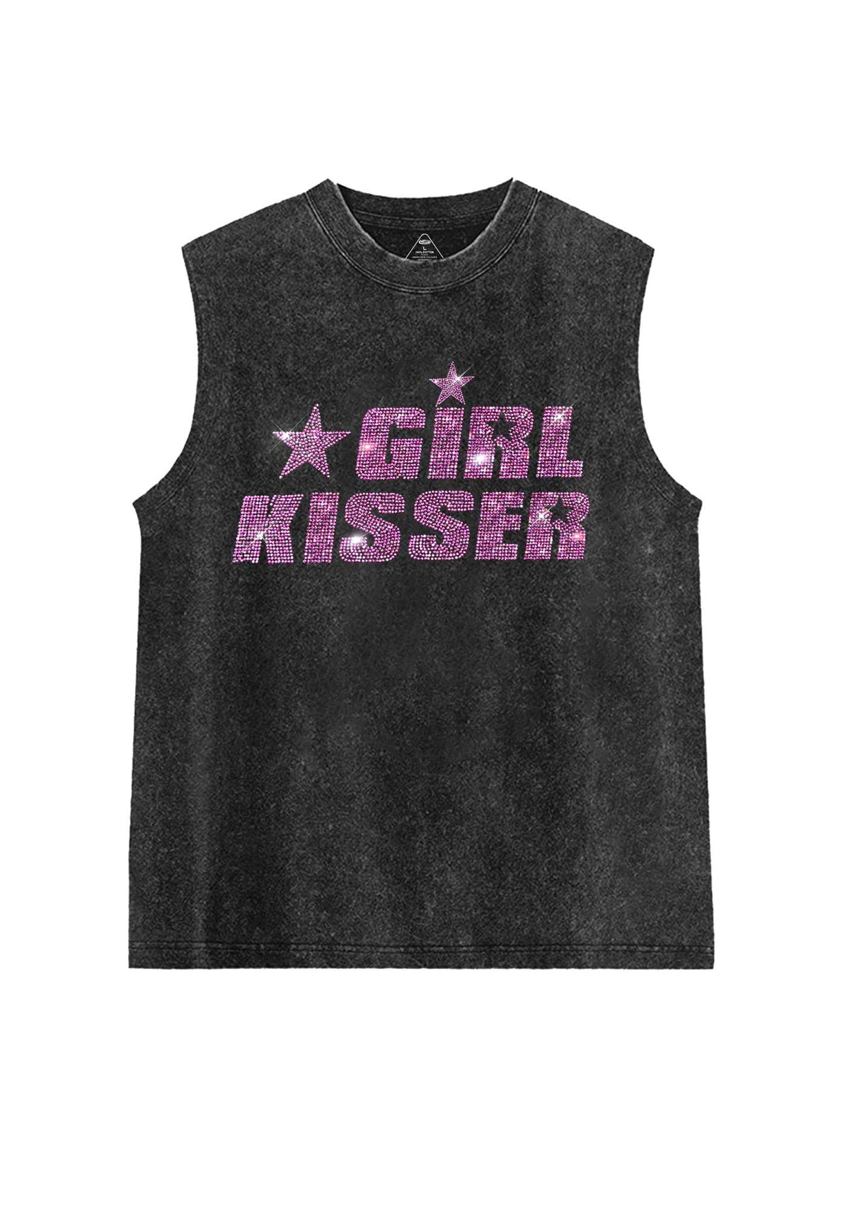 Rhinestone Girl Kisser Pride Y2K Washed Muscle Tank Cherrykitten
