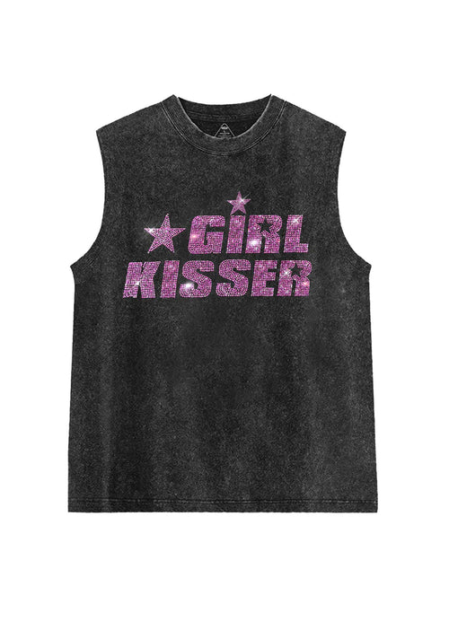 Rhinestone Girl Kisser Pride Y2K Washed Muscle Tank Cherrykitten