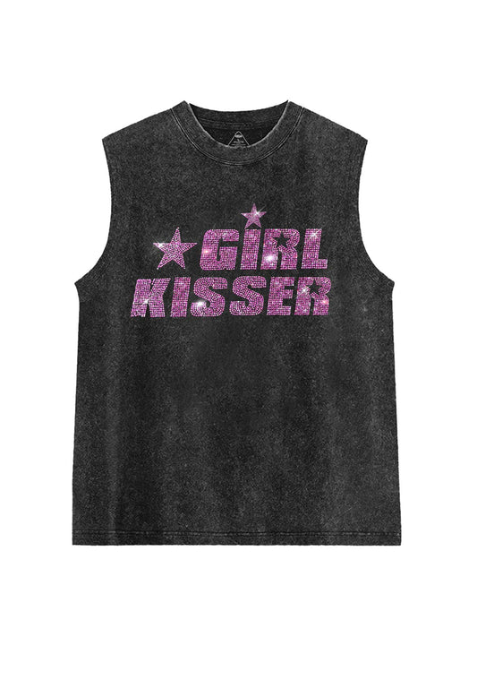 Rhinestone Girl Kisser Pride Y2K Washed Muscle Tank Cherrykitten