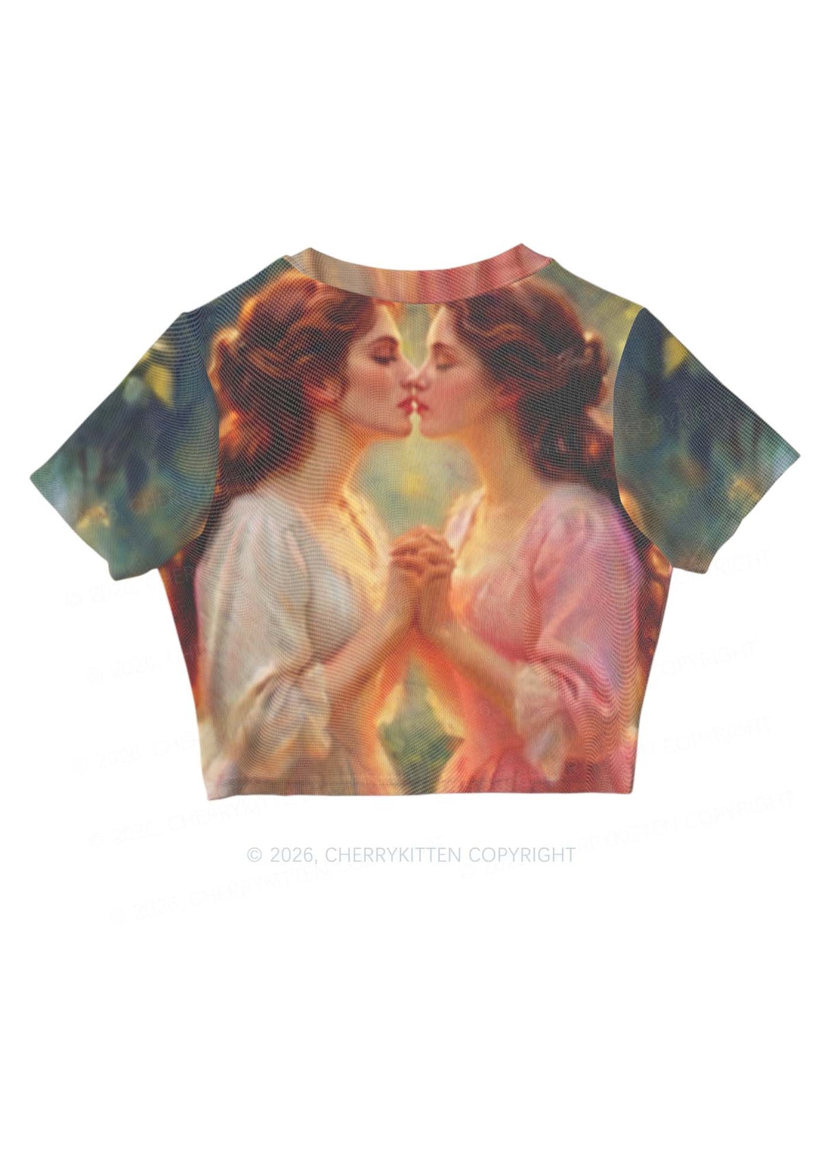 Girls Holding Hands Kissing Pride Y2K Mesh Crop Top Cherrykitten