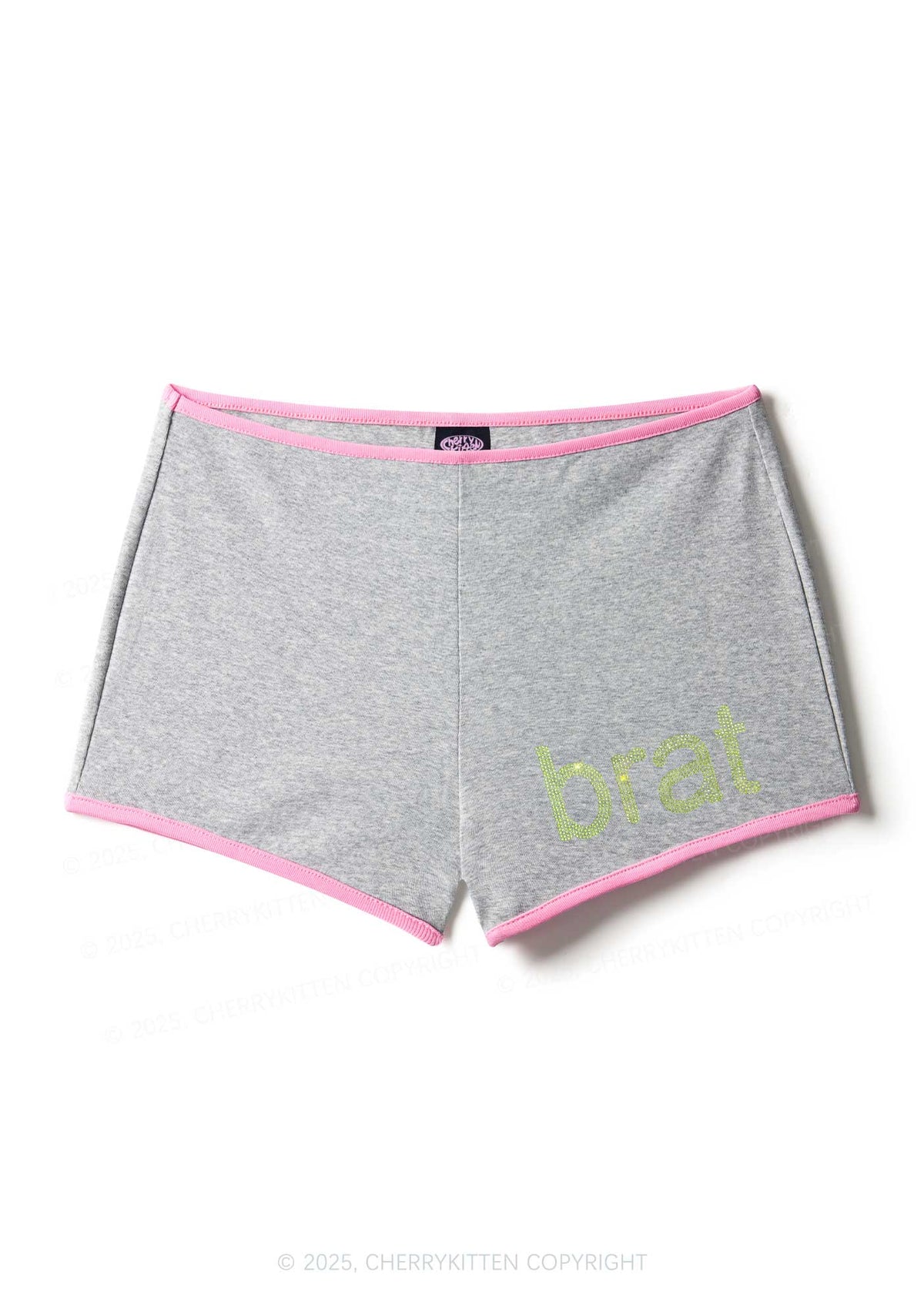 Rhinestone Mini Green Brat Y2K Booty Shorts Cherrykitten
