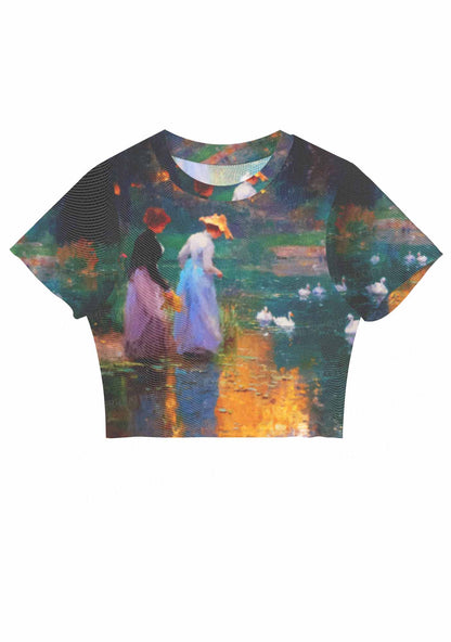 Sunset Pond Swans Pride Y2K Mesh Crop Top Cherrykitten