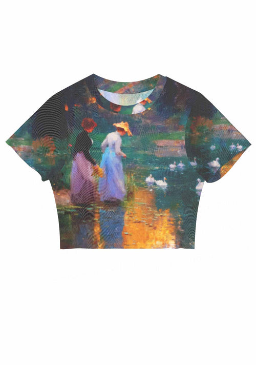 Sunset Pond Swans Pride Y2K Mesh Crop Top Cherrykitten
