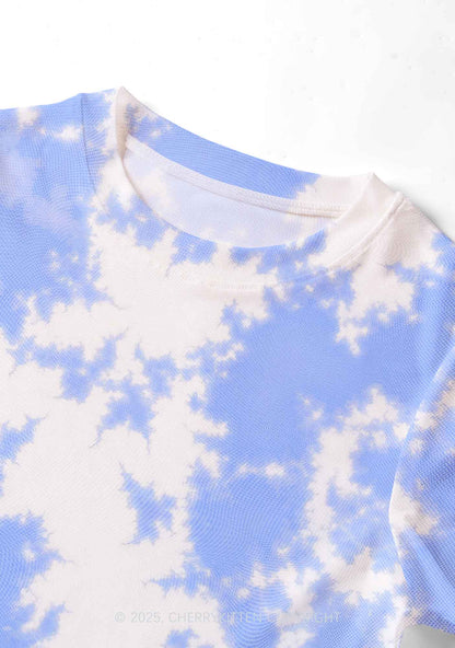 Blue Sky White Clouds Y2K Mesh Crop Top Cherrykitten