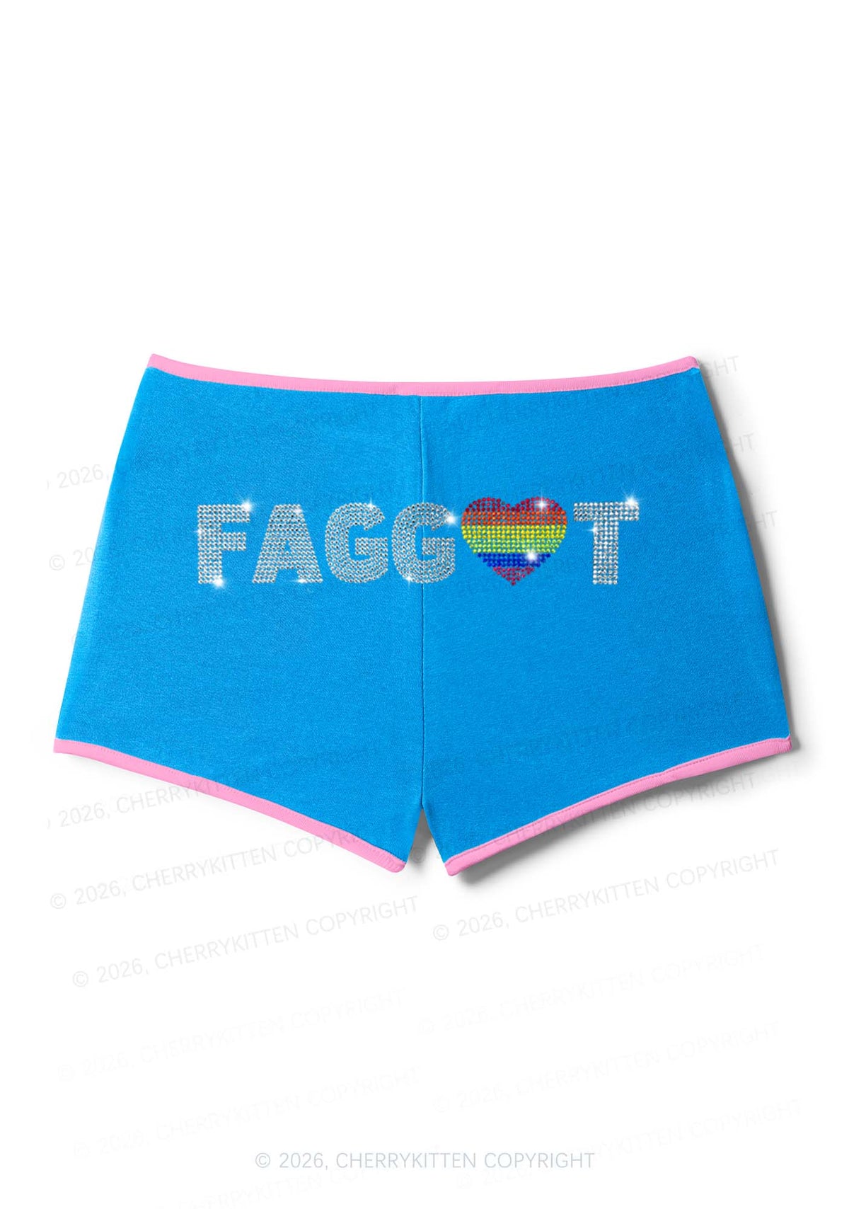 Rhinestone Rainbow Heart Faggot Pride Y2K Booty Shorts Cherrykitten