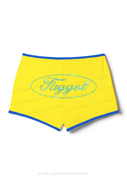 Rhinestone Oval Faggot Pride Y2K Booty Shorts Cherrykitten