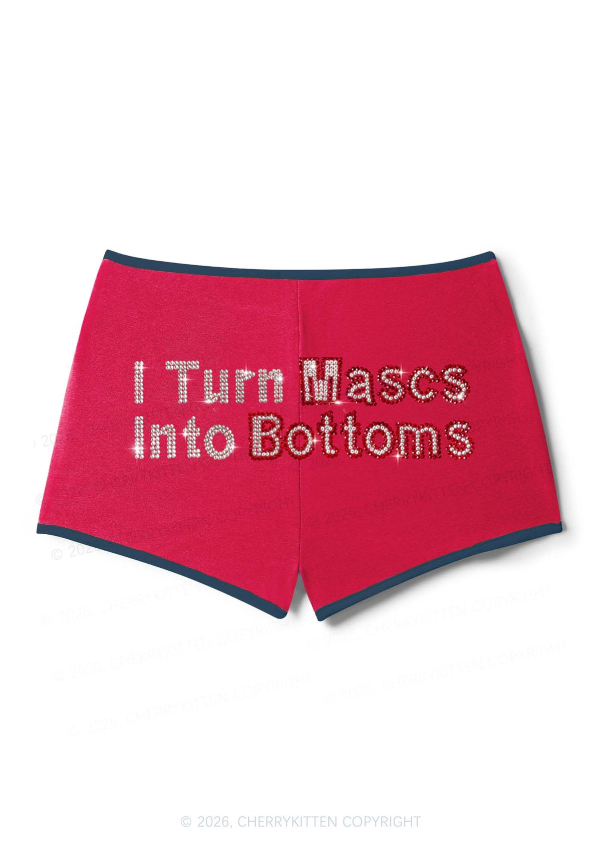 Rhinestone I Turn Mascs Into Bottoms Y2K Booty Shorts Cherrykitten