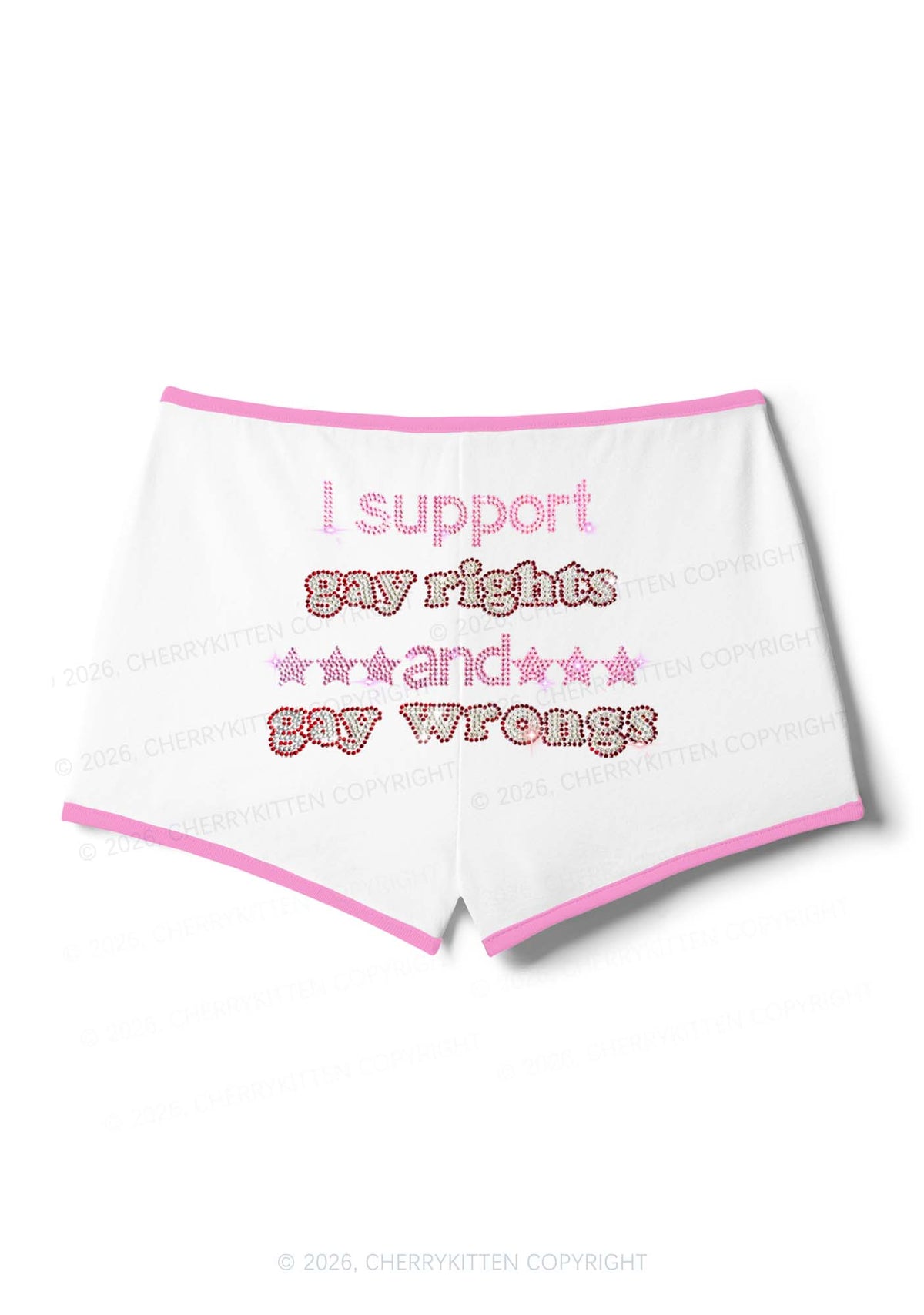 Rhinestone I Support Gay Rights Y2K Booty Shorts Cherrykitten