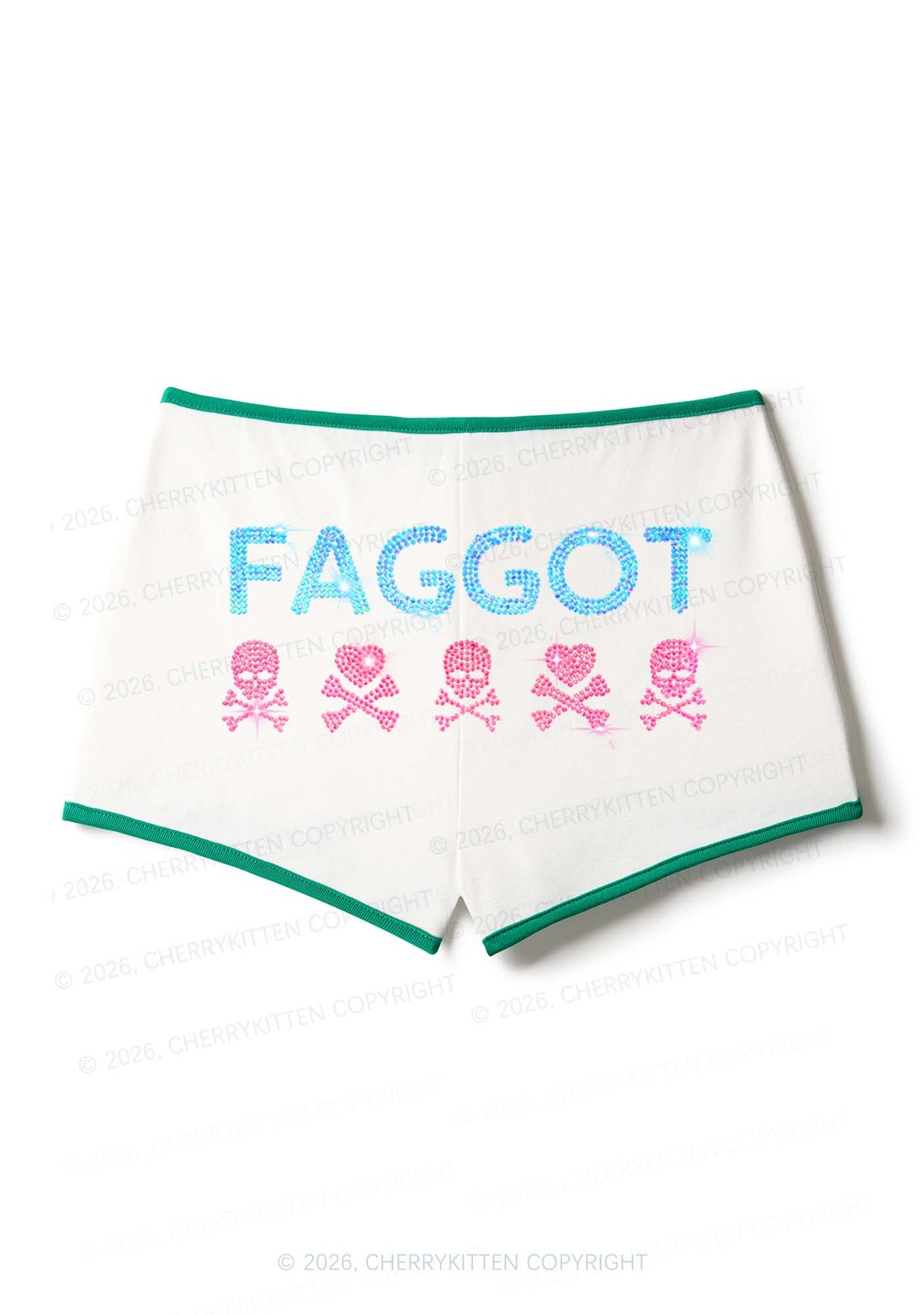 Rhinestone Faggot Skull Pride Y2K Booty Shorts Cherrykitten