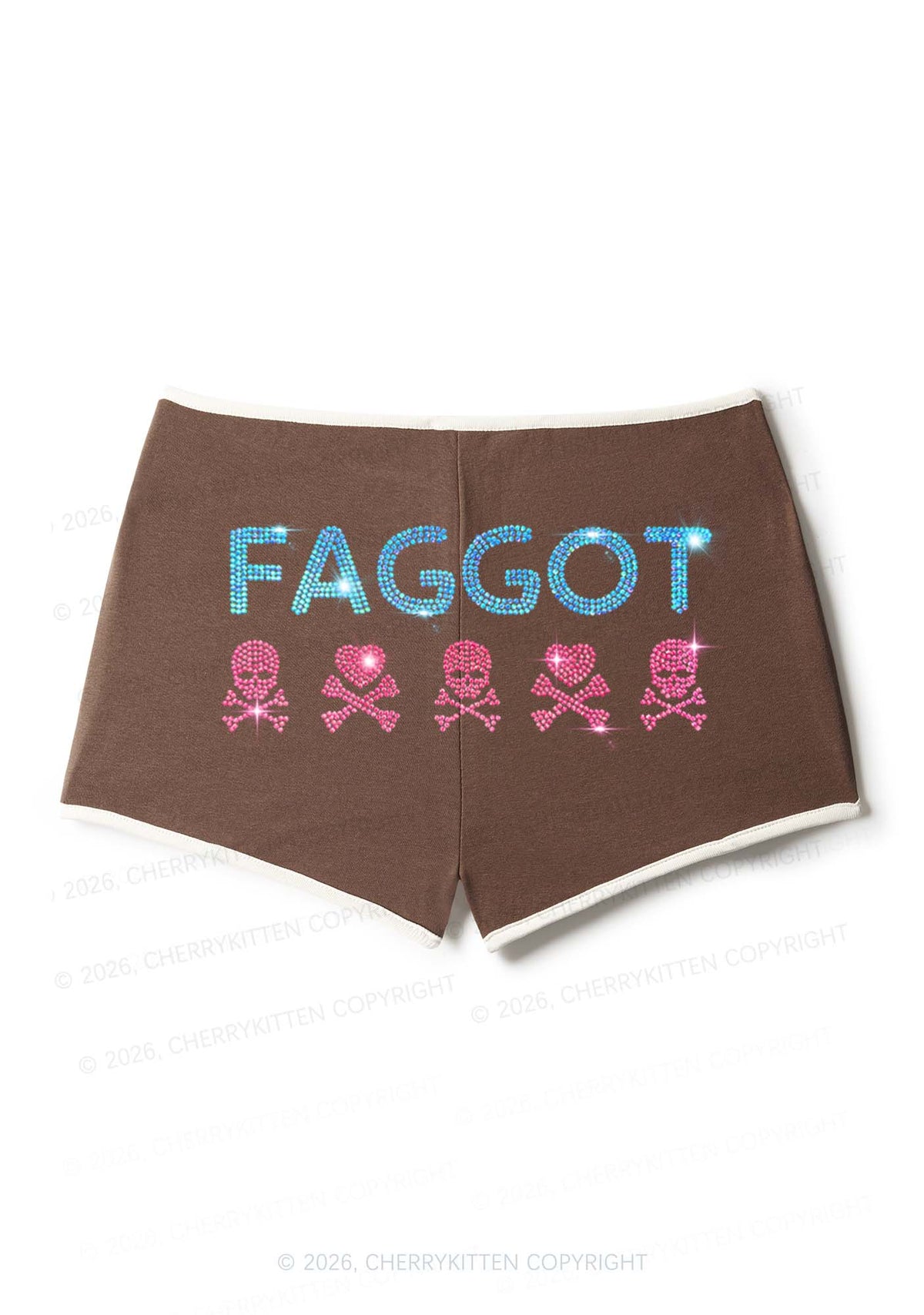Rhinestone Faggot Skull Pride Y2K Booty Shorts Cherrykitten