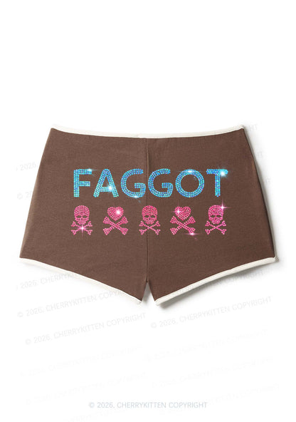 Rhinestone Faggot Skull Pride Y2K Booty Shorts Cherrykitten