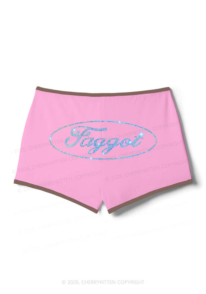 Rhinestone Oval Faggot Pride Y2K Booty Shorts Cherrykitten