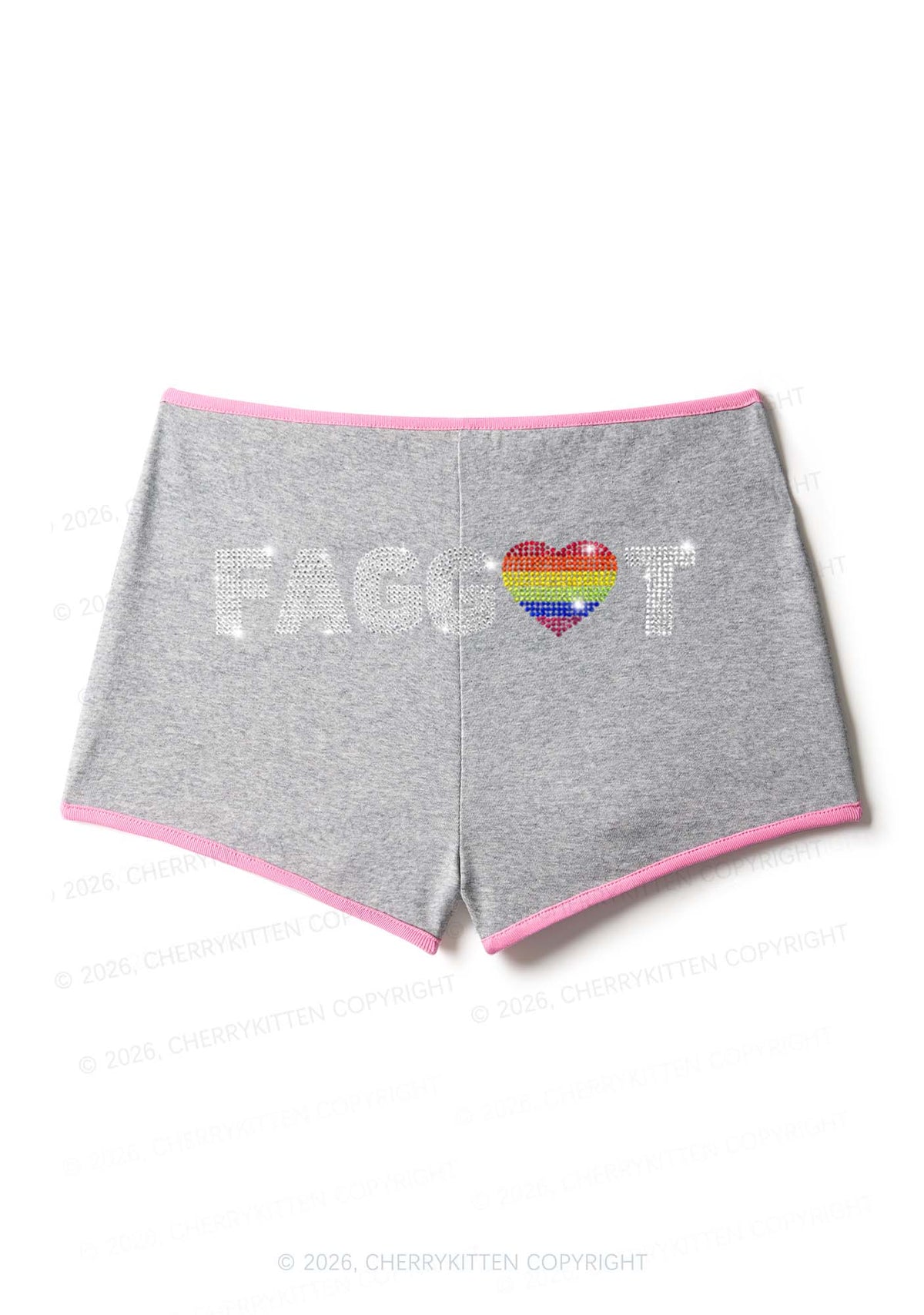 Rhinestone Rainbow Heart Faggot Pride Y2K Booty Shorts Cherrykitten