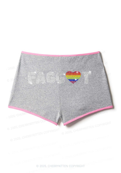 Rhinestone Rainbow Heart Faggot Pride Y2K Booty Shorts Cherrykitten