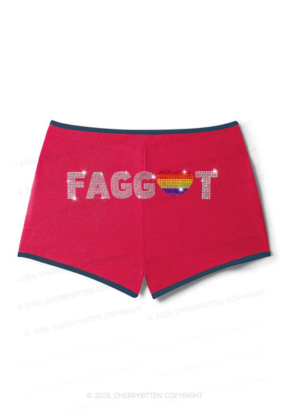 Rhinestone Rainbow Heart Faggot Pride Y2K Booty Shorts Cherrykitten