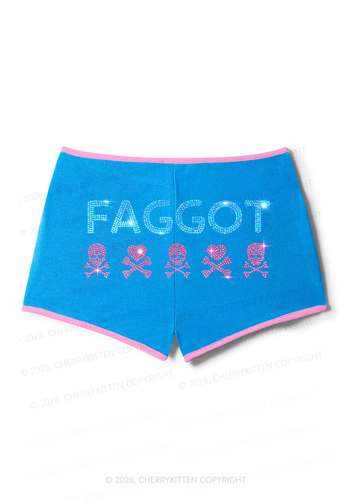 Rhinestone Faggot Skull Pride Y2K Booty Shorts Cherrykitten