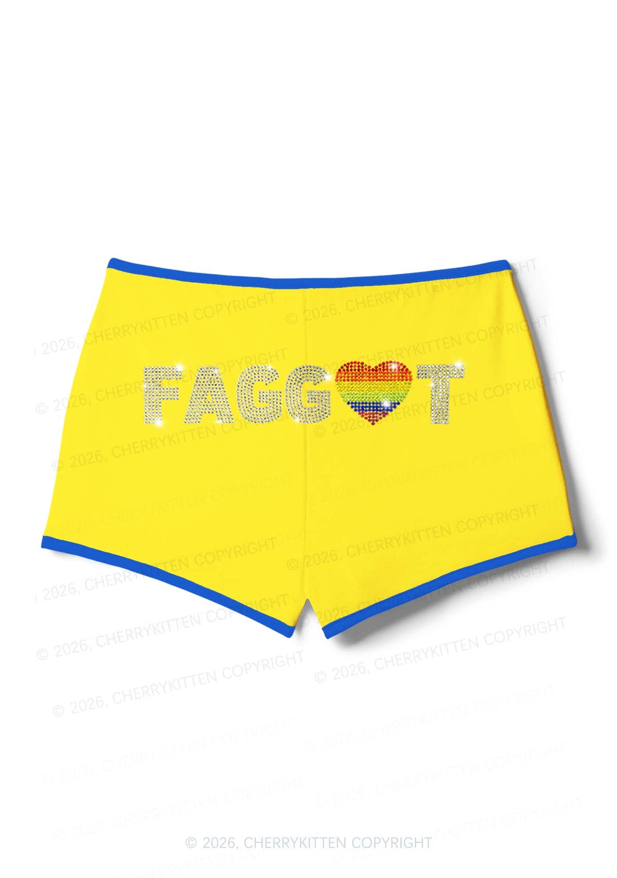 Rhinestone Rainbow Heart Faggot Pride Y2K Booty Shorts Cherrykitten