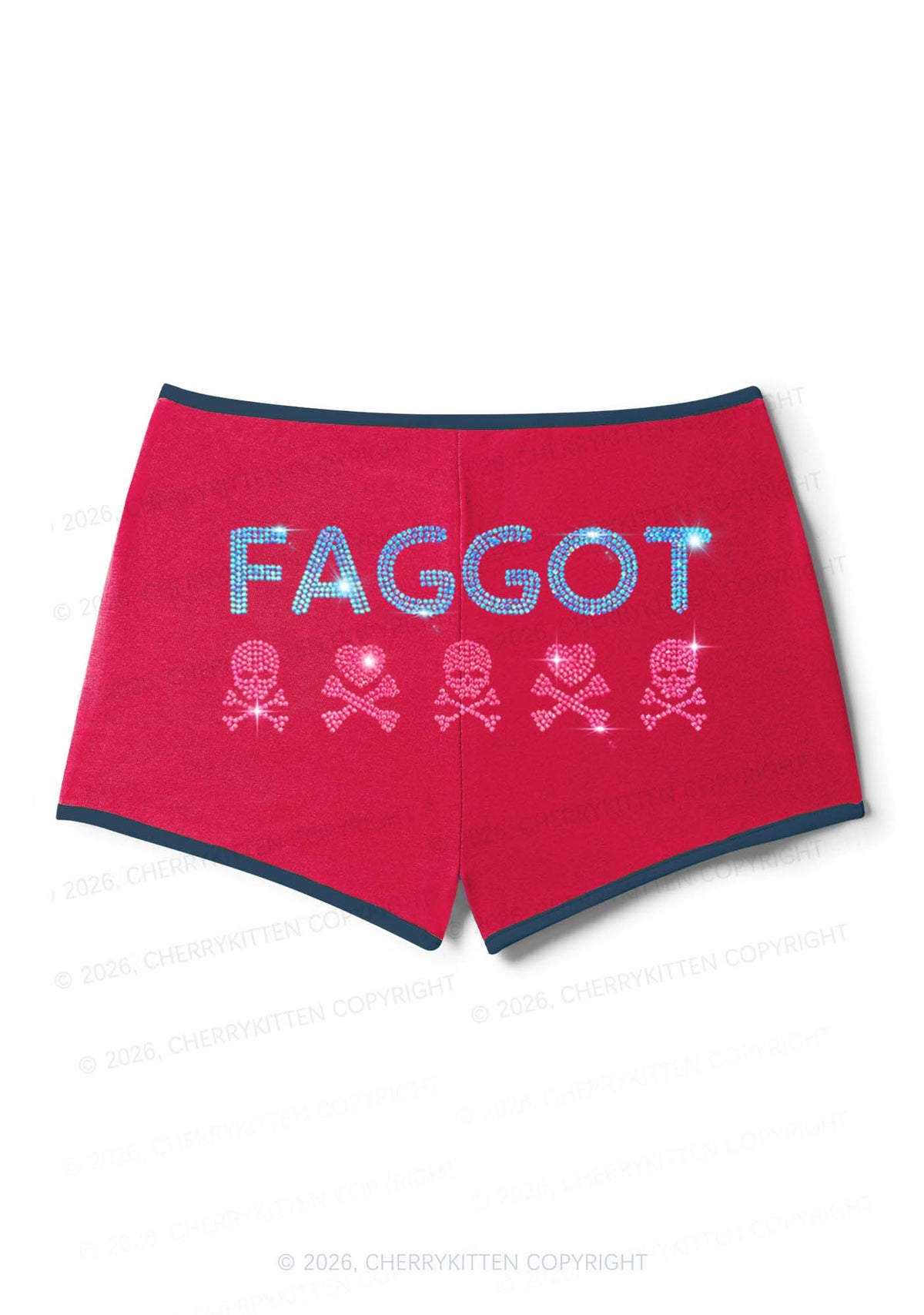 Rhinestone Faggot Skull Pride Y2K Booty Shorts Cherrykitten