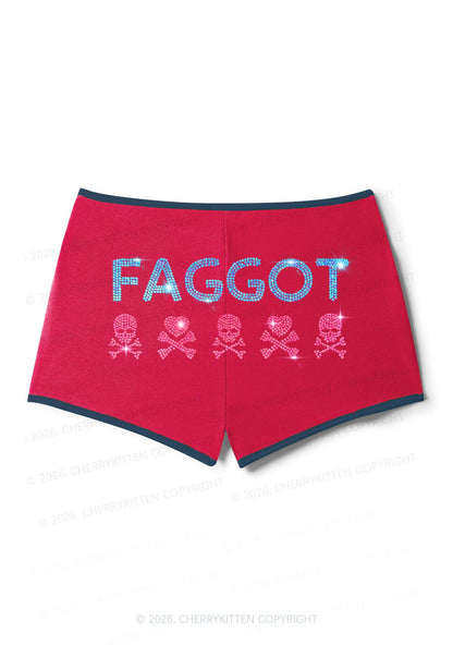 Rhinestone Faggot Skull Pride Y2K Booty Shorts Cherrykitten
