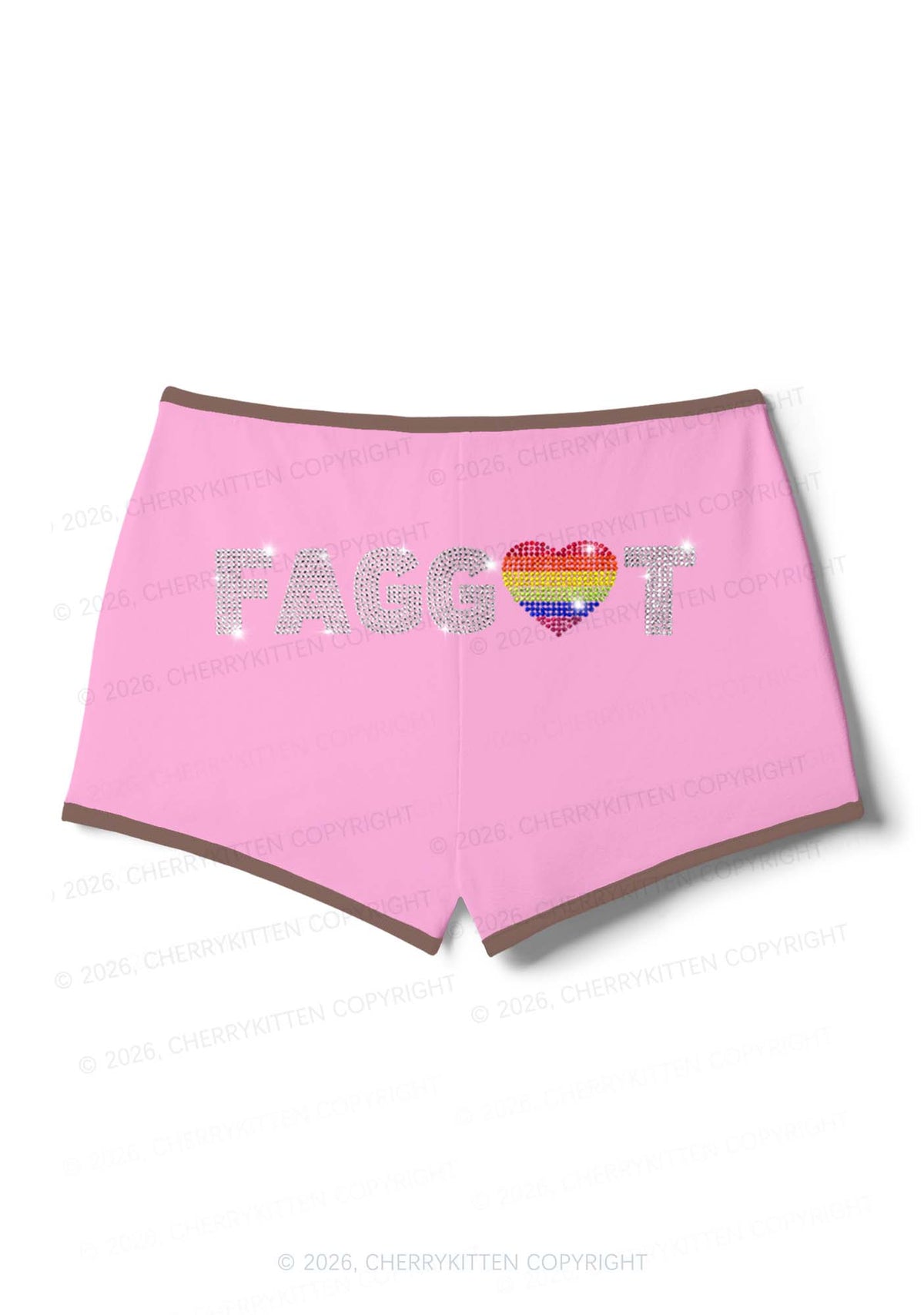 Rhinestone Rainbow Heart Faggot Pride Y2K Booty Shorts Cherrykitten