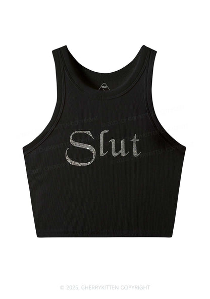 Rhinestone Slxt Y2K Crop Tank Top Cherrykitten