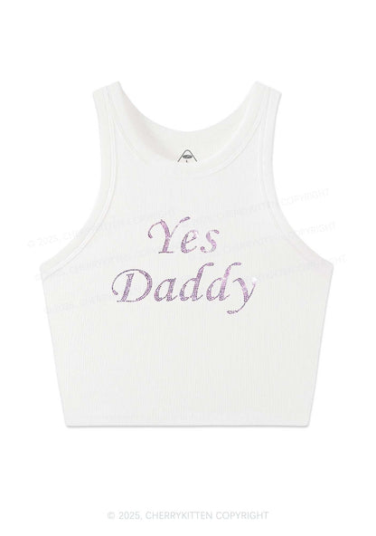 Rhinestone Yes Daddy Y2K Crop Tank Top Cherrykitten
