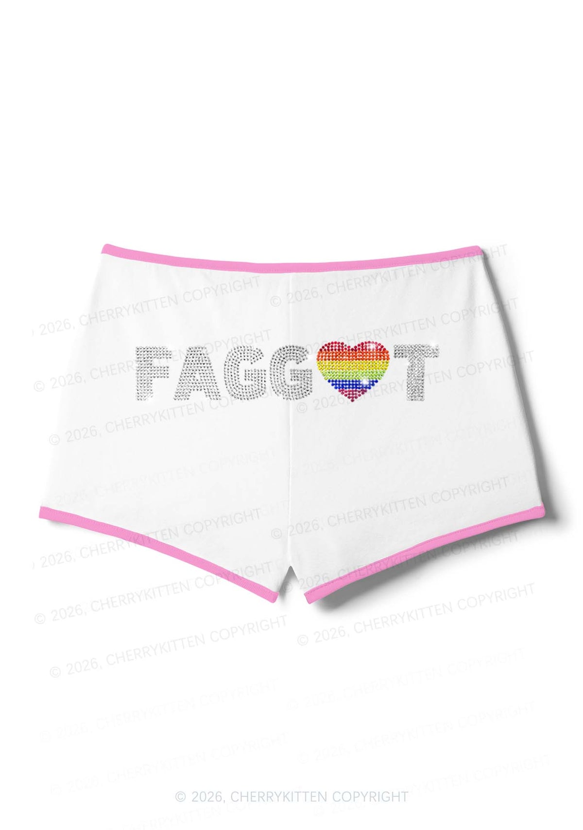 Rhinestone Rainbow Heart Faggot Pride Y2K Booty Shorts Cherrykitten