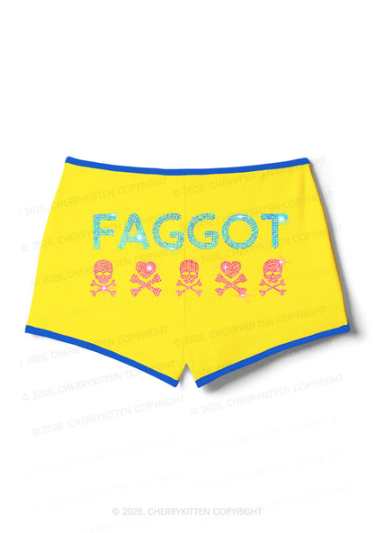 Rhinestone Faggot Skull Pride Y2K Booty Shorts Cherrykitten