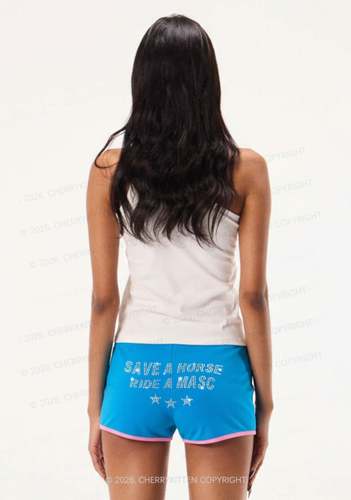 Rhinestone Ride A Masc Pride Y2K Booty Shorts Cherrykitten
