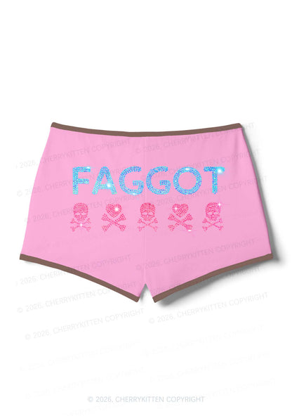 Rhinestone Faggot Skull Pride Y2K Booty Shorts Cherrykitten