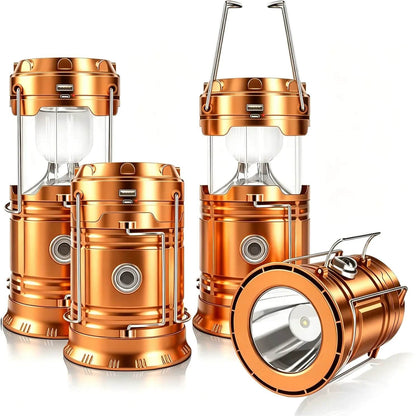 4-Pack Foldable LED Lanterns, Waterproof Solar & USB Rechargeable Camping Lights with Adjustable Brightness and Flashlight Mode