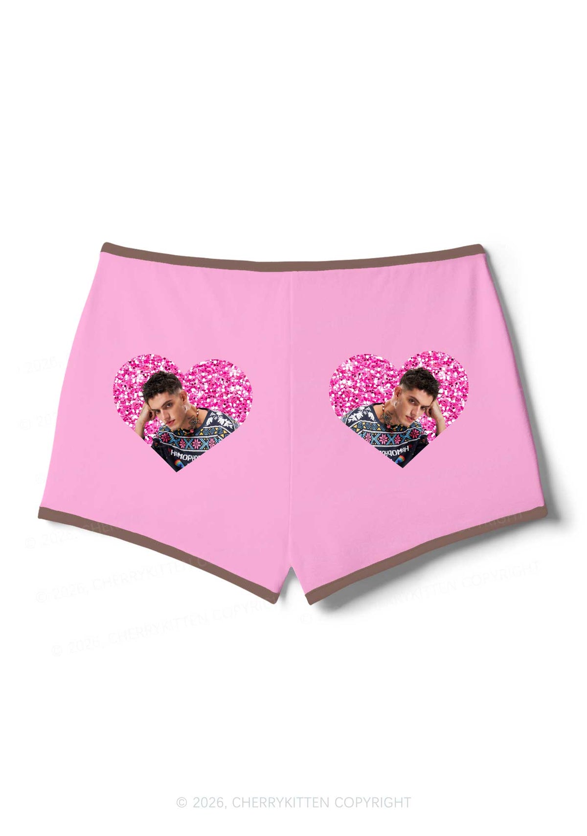 Glitter Heart Custom Face Valentine's Day Y2K Booty Shorts Cherrykitten