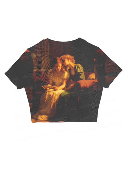 Two Women Reading Letter Pride Y2K Mesh Crop Top Cherrykitten