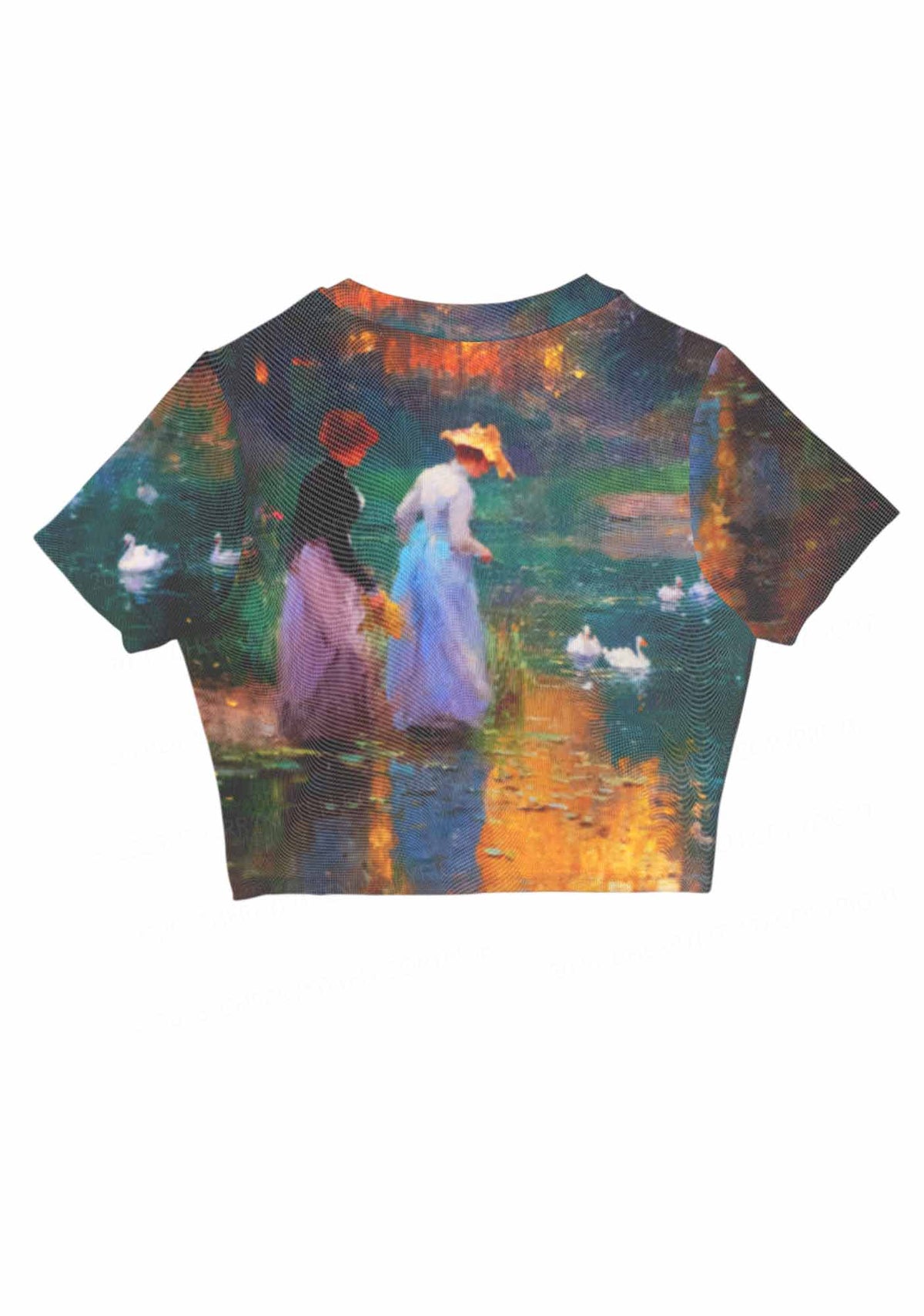 Sunset Pond Swans Pride Y2K Mesh Crop Top Cherrykitten